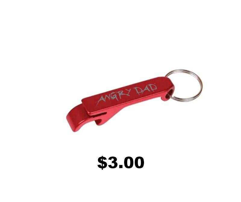 Keychain bottle open with Angry Dad logo - $3.00