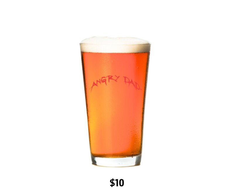 Pint glass with Angry Dad logo - $10.00